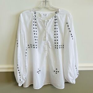 Emerson Frye Bardot Embroidered White Organic Boho Balloon Sleeve Blouse Top XS